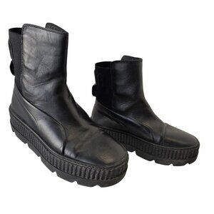Puma Black Leather Platform Combat Boots Womens Size 8 Lug Sole Shoe